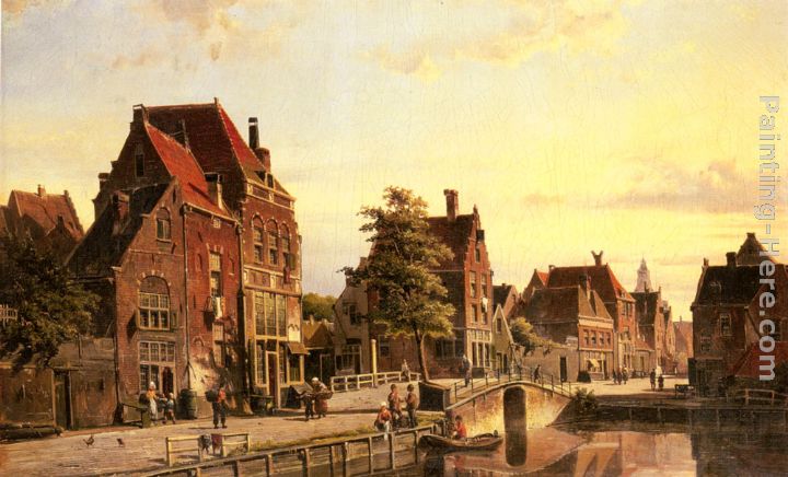Figures by a Canal in a Dutch Town painting - Willem Koekkoek Figures by a Canal in a Dutch Town art painting